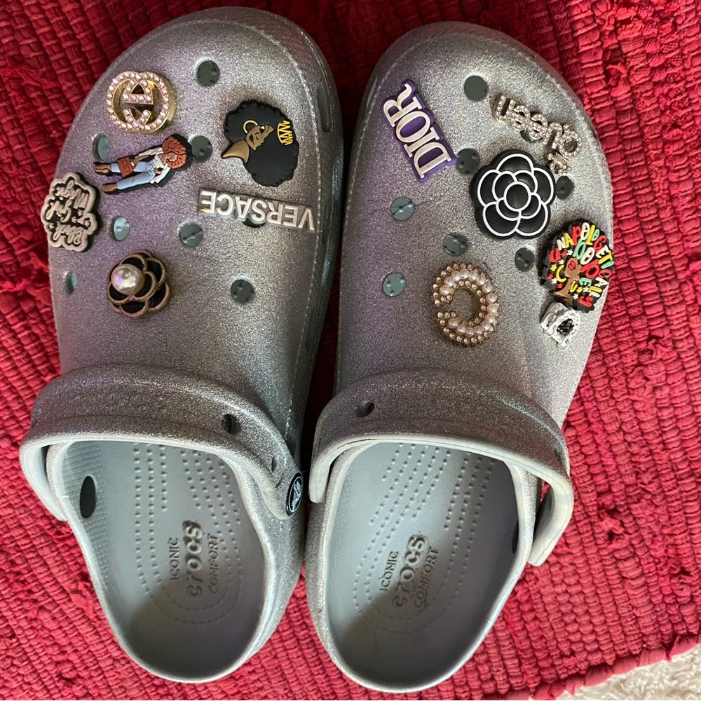 CROCS women’s  Glittery Gray Slippers with or without Decorative Charms